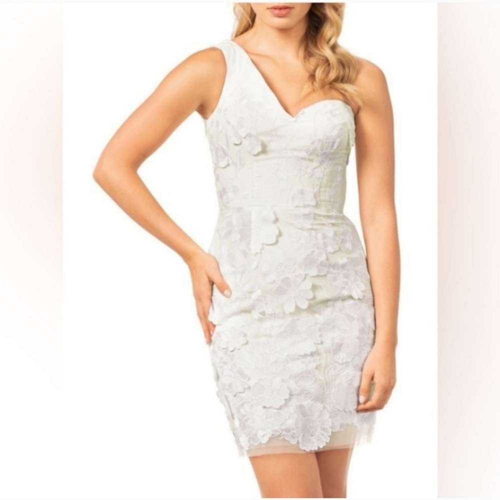 DRESS THE POPULATION Maddie Lace Off-White One-Shoulder
